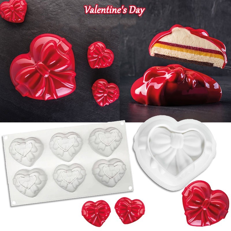 6 Hole Heart Shape Cake Choaolate Silicone Mold Valentine Love